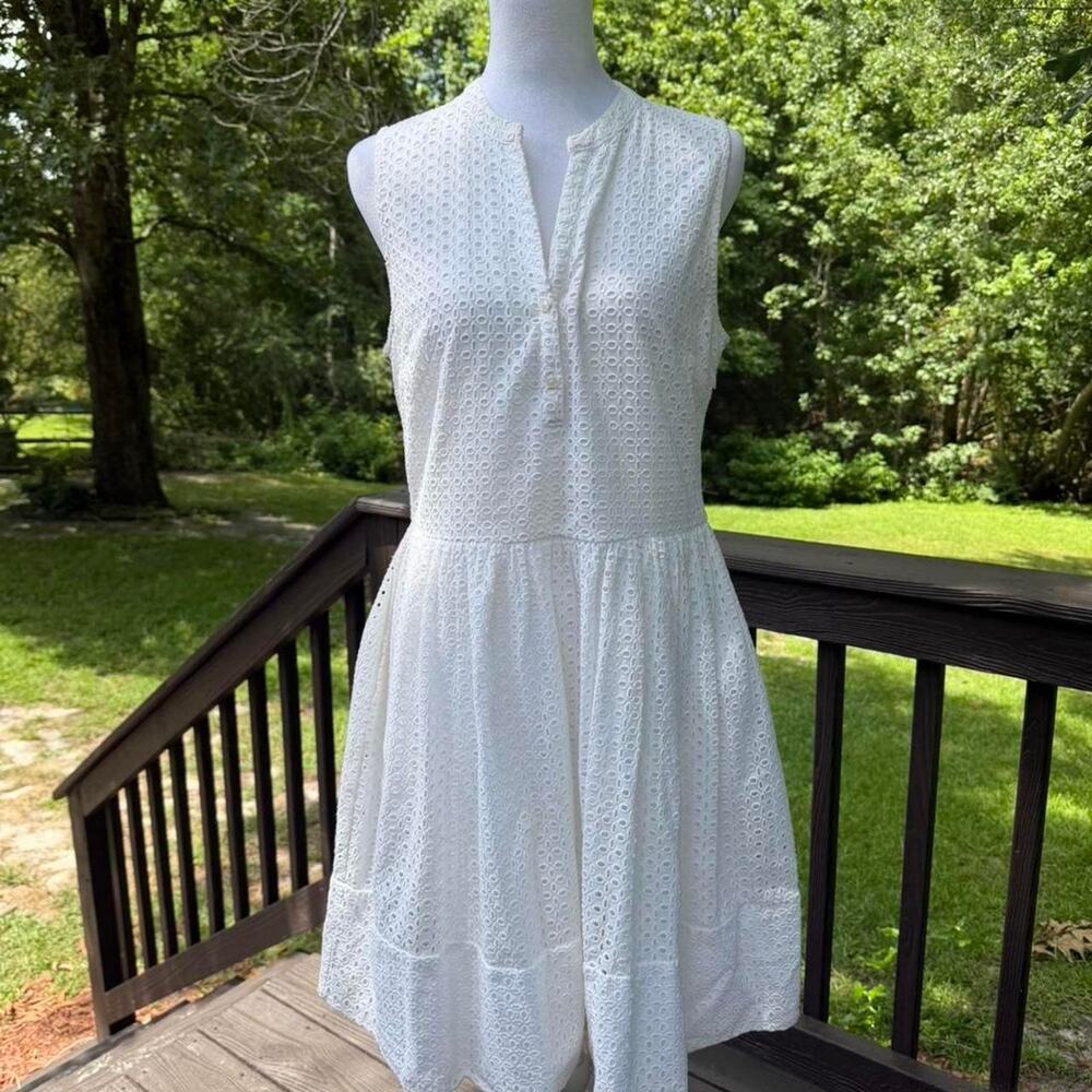 Banana Republic White Eyelet Mini Dress  Cottagecore Grandmillennial Summer